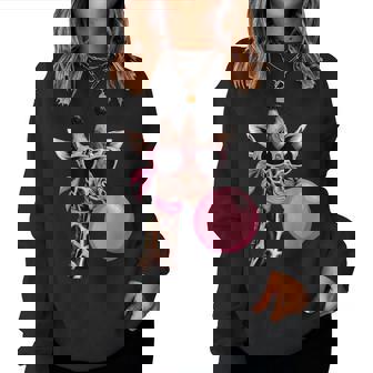 Cute Giraffe Pink Bubble Gum And Pink Sunglasses Women Sweatshirt | Seseable FR