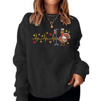Heartbeat Turkey Nurse Thanksgiving Scrub Top Fall Women Sweatshirt - Thegiftio
