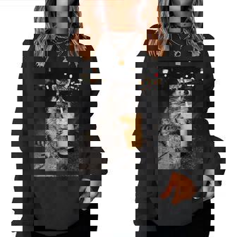 Raccoon Drinking Iced Coffee Animal Meme Graphic Women Sweatshirt - Monsterry