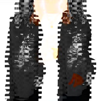 Raccoon Drinking Iced Coffee Lover Humor Women Sweatshirt - Monsterry