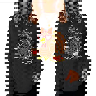 Turkey Drinking Coffee Fall Thanksgiving Costume Women Women Sweatshirt | Seseable CA