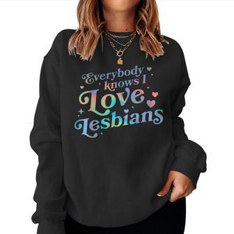 Gay Pride Lgbtq Ally Lgbt Everybody Knows I Love Lesbians Heart Lgbt Pride -Adults Black Small Short Sleeve Women Sweatshirt - Thegiftio UK