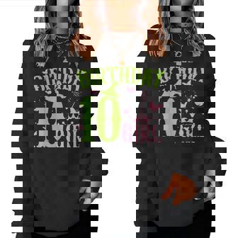 Green Pink Theme 10 Year Old Birthday Girl Witch Party Bday Women Sweatshirt - Thegiftio