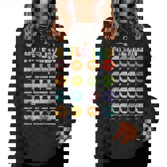 Groovy Retro My Feelings Chart Hippie Face Emotions Small Women Sweatshirt - Thegiftio