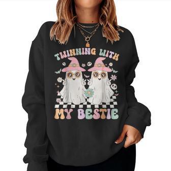 Groovy Twins Ghost Twinning With My Bestie Halloween Women Sweatshirt - Thegiftio UK