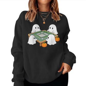 Halloween Ghost Playing Mahjong Spooky Season Game Day Fall Women Sweatshirt - Thegiftio UK