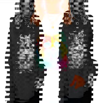 Hamster Sunglasses Colorful Watercolor Hamster Sunglasses Women Sweatshirt | Mazezy