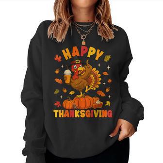 Happy Thanksgiving Turkey Drinking Coffee Pumpkin Pie Women Sweatshirt - Thegiftio UK