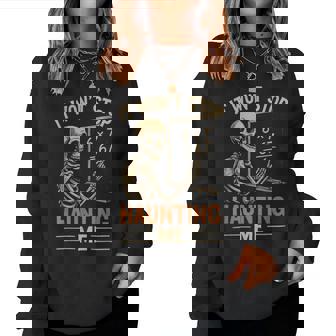 Haunted By 67 Skeleton Math Teacher Student Halloween Humor Women Sweatshirt | Mazezy