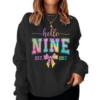 Hello Nine Est 2017 9Th Birthday Coquette 9 Year Old Girl Women Sweatshirt - Thegiftio UK