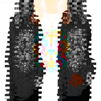 Hippie Peace Sign Flower Retro Sunflower Women Sweatshirt | Seseable CA