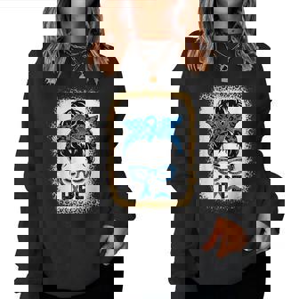 Hope Messy Bun Colon Cancer Awareness Leopard Bleached Women Sweatshirt - Thegiftio