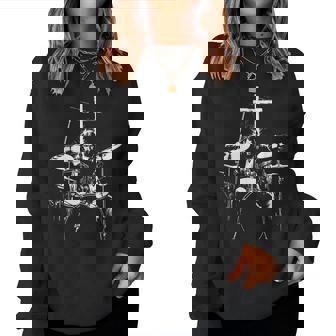 Jesus Playing Drums Christian Drummer Cross Vintage Women Sweatshirt - Thegiftio