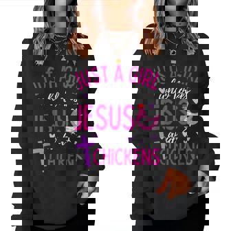 Just A Girl Who Loves Jesus And Chickens Christian Cute Women Sweatshirt | Mazezy