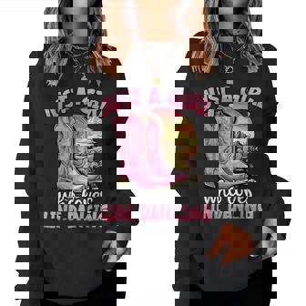 Just A Girl Who Loves Line Dancing Pink Cowboy Boots Women Sweatshirt | Mazezy