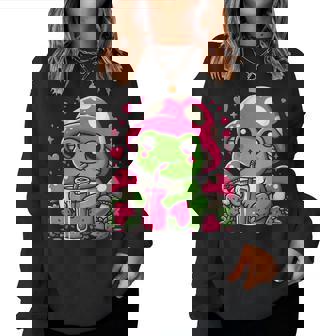 Kawaii Frog & Mushroom Strawberry Lover Women Sweatshirt - Thegiftio