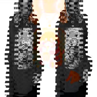 Kawaii Red Panda Boba Anime Japonais Esthétique Filles Adolescentes Sweat-shirt pour femme - Cadeauxyz