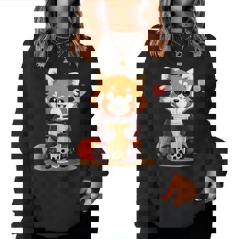 Kawaii Red Panda Bubble Tea Women Sweatshirt - Thegiftio