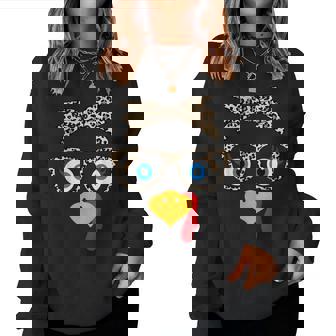 Leopard Print Thanksgiving Turkey Face Glasses Girls Women Sweatshirt - Monsterry