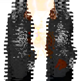 Leopard Turkey Drinking Coffee Thanksgiving Turkey Day Women Sweatshirt - Thegiftio