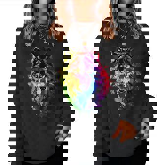 Lgbt Watercolor Wolf Lgbtq Rainbow Gay Pride Lesbian Pride Women Sweatshirt - Thegiftio