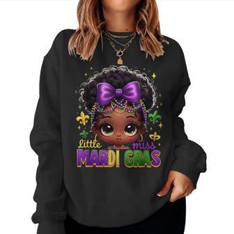 Little Miss Mardi Gras Cute Girl Messy Bun Festival Carnival Women Sweatshirt - Thegiftio