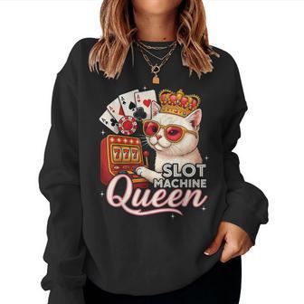 Lucky Slot Machine Queen Cute Cat Casino Gambling Lovers Women Sweatshirt - Thegiftio UK