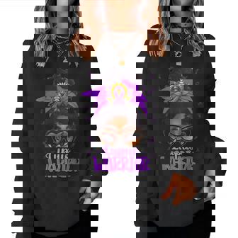 Lupus Warrior Purple Awareness Ribbon Messy Bun Black Women Women Sweatshirt - Thegiftio