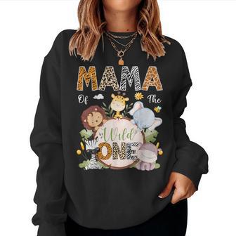 Mama Of The Wild One 1St Birthday Safari Jungle Animals Women Sweatshirt - Monsterry