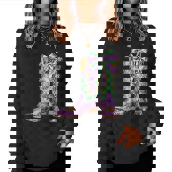 Mardi Gras Western Cowgirl Boots Coquette Bow Girls Women Sweatshirt | Seseable UK