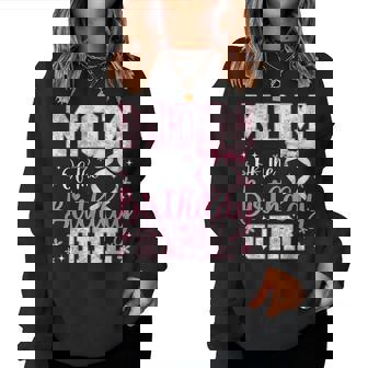 Mom Of The Birthday Girl Pink Bow Flower Birthday Girl Women Sweatshirt - Monsterry