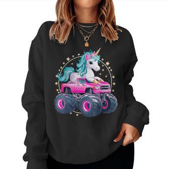 Monster Truck Unicorn Girl Birthday Party Monster Truck Women Sweatshirt - Thegiftio UK