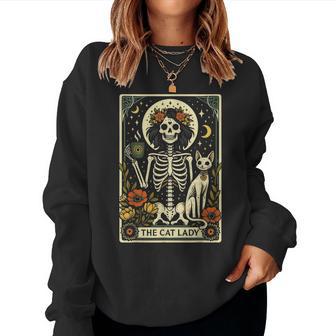 Mystic Skeleton The Cat Lady With Coffee Tarot Card Vibes Women Sweatshirt - Thegiftio UK