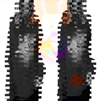 Naranja Espacio Cat Laser Eyes Rainbow Cat Sudadera Mujer - Regaloses