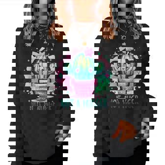 Not A Hugger Vintage Cactus Cute Girl Sarcastic Women Sweatshirt - Thegiftio