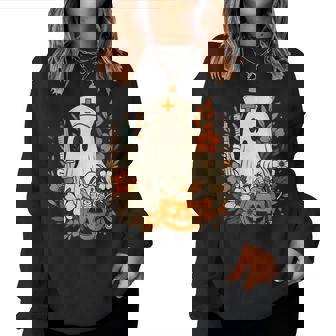 Nurse Ghost Pumpkin Halloween Autumn Nurse Halloween Women Sweatshirt | Mazezy