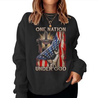 One Nation Under God Us Flag 4Th Of July Patriotic Christian Women Sweatshirt - Thegiftio UK