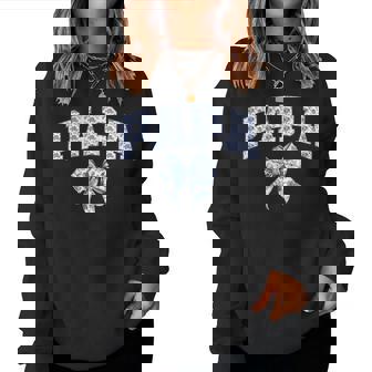 Papa Coquette Toile Blue Bow Floral Family Matching Women Sweatshirt | Mazezy