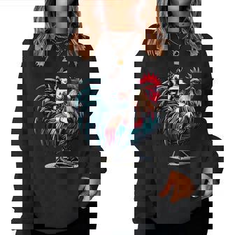 Pin-Up Girl Riding Rooster Vintage Patriotic Women Sweatshirt | Mazezy