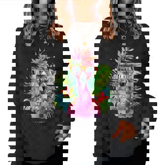 Pink Flamingo Party Tropical Bird With Sunglasses Holiday Women Sweatshirt - Thegiftio