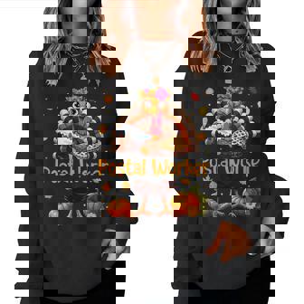 Postal Worker Job Thanksgiving Turkey Flowers Fall Pumpkins Women Sweatshirt - Monsterry