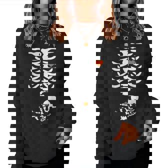 Pregnant Skeleton Halloween Maternity Costume For Mom Dad Women Sweatshirt - Monsterry