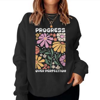 Progress Over Perfection Aba Therapist Behavior Rbt Floral Women Sweatshirt - Thegiftio UK