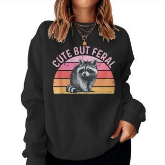 Raccoon Cute But Feral Retro Vintage For Girls Women Women Sweatshirt - Thegiftio UK