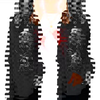 Raven Skull Moon Scary Black Gothic Spooky Black Crow Women Sweatshirt - Monsterry