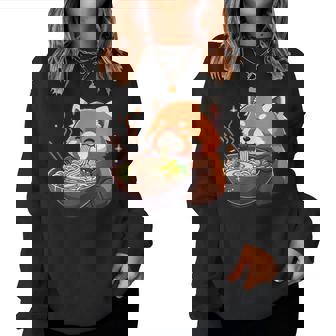 Red Panda With Noodles Ramen Kawaii Red Panda Women Sweatshirt - Monsterry