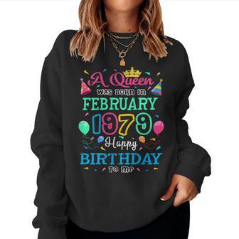 Reinas Nacen En Febrero De 1979 Feliz Cumpleaños Para Mí Fiesta In Mangas Sudadera Mujer - Regaloses