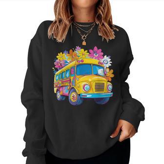 Retro Flower Power Bus Mit Bunten Blüten Sweatshirt Frauen - Geschenkecke
