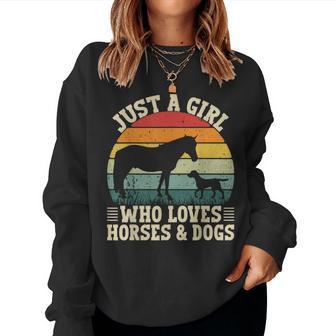 Retro Just A Girl Who Loves Horses And Dogs Girls Women Sweatshirt - Monsterry