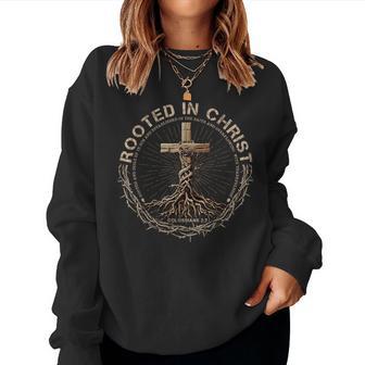 Rooted In Christ Jesus Christian Cross Women Sweatshirt - Monsterry
